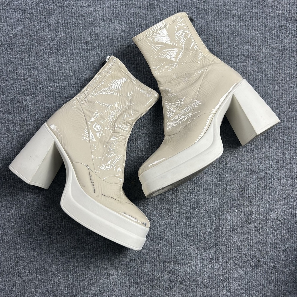 Free People Boots Womens Size 9.5 Beige Patent Platform Ankle Zip 0004044915
